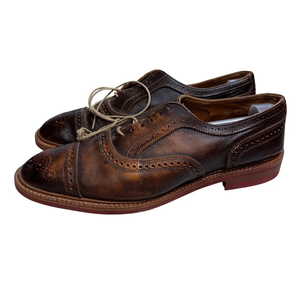 Allen Edmonds Strandmok Oxfords Mens 10 Brown Leather Brogue Red Dainite Sole